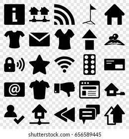 Website icons set. set of 25 website filled icons such as house building, woman in spa, shirt, t-shirt, pill, wi-fi, dislike, star, email, browser, play back, home