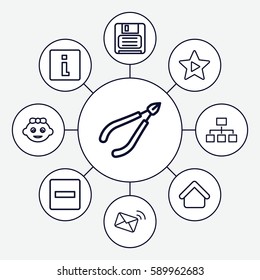website icons set. Set of 9 website outline icons such as house building, baby girl, woman in spa, structure, diskette, favorite music, mail, minus