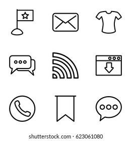 Website icons set. set of 9 website outline icons such as T-shirt, wi-fi, flag, chat, download cloud, mail