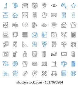 website icons set. Collection of website with bottle cap, calculator, headphones, pencil, price tag, shirt, printer, smartphone, advertising. Editable and scalable website icons.