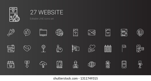 website icons set. Collection of website with cookies, brand, photographer, workflow, cloud computing, download, calendar, pencils, love. Editable and scalable website icons.