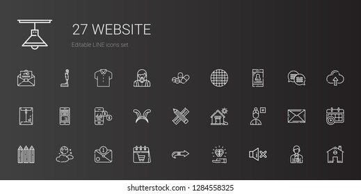 website icons set. Collection of website with mute, idea, next, calendar, email, moon, pencils, add user, house, pencil, ears, smartphone. Editable and scalable website icons.