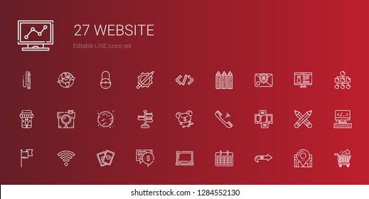 website icons set. Collection of website with next, calendar, laptop, chat, cards, wifi, flag, smartphone, telephone, mouse, signpost, moon. Editable and scalable website icons.