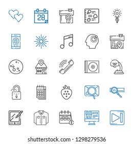 website icons set. Collection of website with next, real estate, calendar, shirt, tablet, search engine, email, strawberry, padlock, lamp. Editable and scalable website icons.