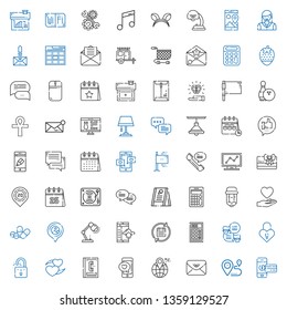 website icons set. Collection of website with smartphone, location, envelope, phone book, heart, padlock, chat, calculator, calendar, lamp. Editable and scalable website icons.