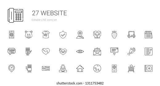 website icons set. Collection of website with ticket, moon, home, email, hand, placeholder, message, security, heart, broken heart, speech bubble. Editable and scalable website icons.