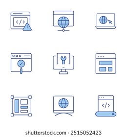 Website icons set. Line Duotone style, editable stroke. layout, template, surf, maintenance, usability, web browser, website, coding.