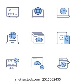 Website icons set. Line Duotone style, editable stroke. fast, coding, responsive, software developer, web traffic, world wide web, education, web, internet.