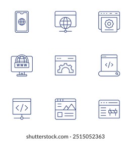 Website icons set. Thin Line style, editable stroke. website, web browser, maintenance, world wide web, settings, web development, design.