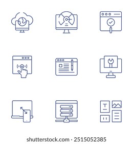 Website icons set. Thin Line style, editable stroke. remote access, fast speed, usability, clicking, content writing, maintenance, responsive, hosting, layout.