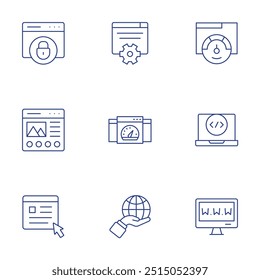 Website icons set. Thin Line style, editable stroke. development, internet, world, web optimization, coding, website, security, landing page, browser.
