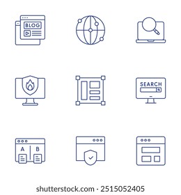 Website icons set. Thin Line style, editable stroke. blogging, firewall, layout, testing, web security, network, browser, browsing, template.