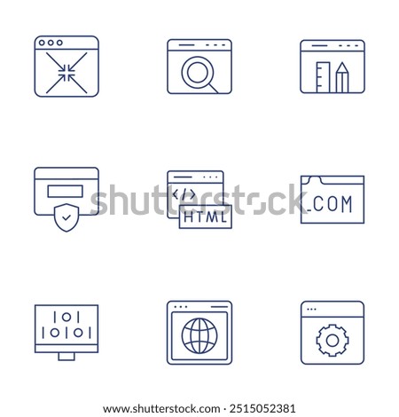 Website icons set. Thin Line style, editable stroke. size, window, pencil, firewall, html, domain, binary code, internet, software.