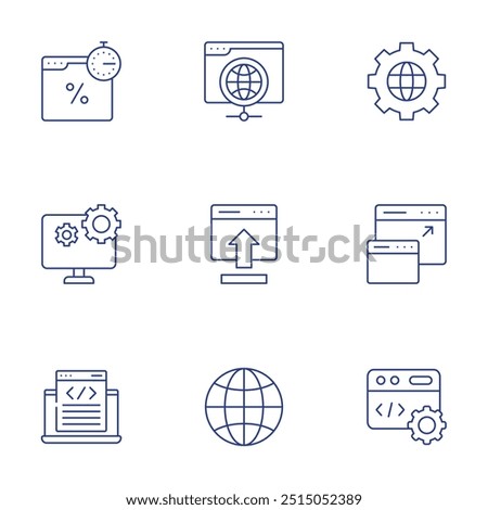 Website icons set. Thin Line style, editable stroke. flash sale, programmer, computer, browser, globe, insert, expand, globalization, coding.