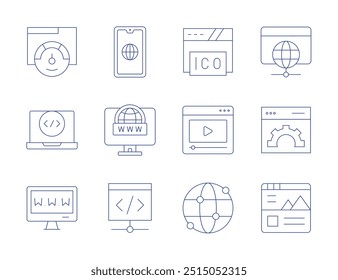 Website icons. Thin Line style, editable stroke. internet, ico, worldwide, coding, video, world wide web, website, web settings, web development, web design.