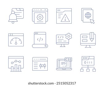 Ícones do site. Thin Line style, editable strom. notification, desenvolvedor de software, site, site, navegador da Web, web design, manutenção da Web, web, css, analytics, aviso.