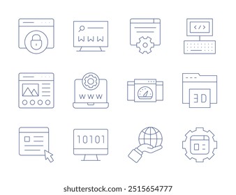 Website icons. Thin Line style, editable stroke. development, world, optimization, web, web development, programming, management, security, landing page, browser.
