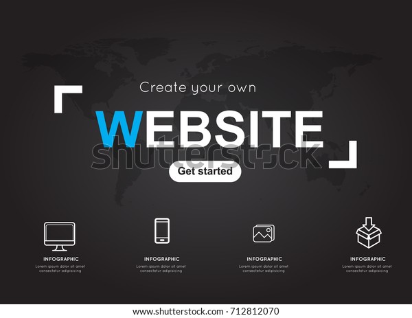 Website icons with world black map for business