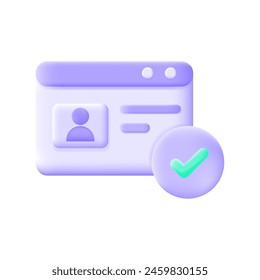 Website, ID-Kartenprofil wurde überprüft, 3D-Vektorillustration-Symbol