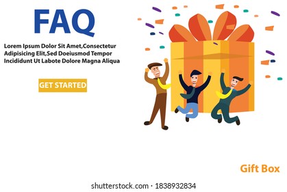 website illustration template Flat vector illustration concept FAQ and Q&A. people get gifts. Can be used for, landing pages, templates, web, applications, posters, banners.