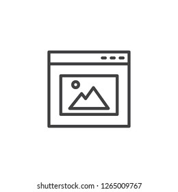 Website image gallery outline icon. linear style sign for mobile concept and web design. Browser window with picture simple line vector icon. Symbol, logo illustration. Pixel perfect vector graphics