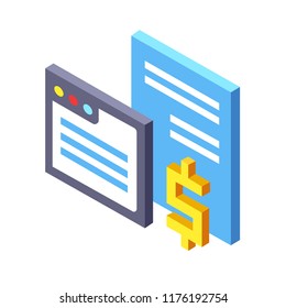 Website interface with dollar icon vector illustration in isometric design