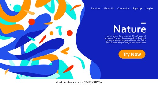 Website interface for landing page background with colorful floral and flower pattern. Wallpaper banner template layout. Vector illustration.
