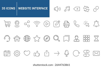 Website Interface set of web icons in line style. Basic UI or UX icons for web and mobile app. Containing user interface, web page, mobile app, web interface, development and more