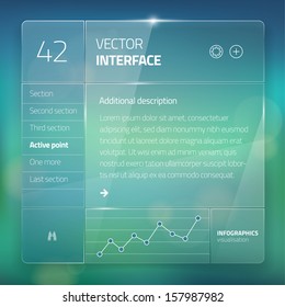 Website interface template design. Transparent user interface, ui buttons.