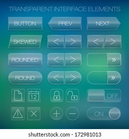 Website interface template design. Transparent ui buttons for user interface.