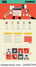 Website interface template- one page and set of buttons and flat icons. Modern flat style. Vector