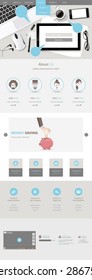 Website interface template- one page and set of buttons and flat icons. Vector