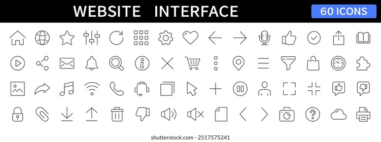 Website Interface thin line icons set. User Interface editable stroke icons. Basic Web icon collection. Vector illustration