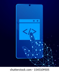 website, internet, browser, code touch phone. Polygon style touch phone vector