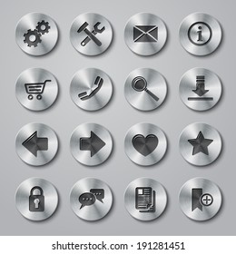 Website internet browser user icons metal buttons style set isolated vector illustration