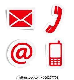 Website and Internet contact us red icons set and design symbols on stickers with shadow. EPS10 vector illustration isolated on white background.