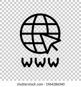 Website in internet, globe with arrow, online world, web icon. Black editable linear symbol on transparent background