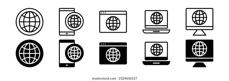 Website, internet line and flat icon. Web icon symbol on electronic and devices with editable stroke for apps and websites. Vector illustration EPS 10