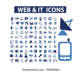 website, internet, media, computer, mobile isolated icons, signs, illustrations concept set on background. vector