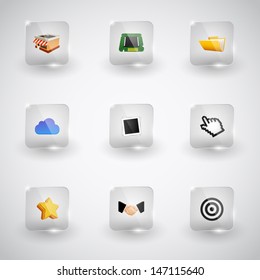 Website Internet vector Icons ,Transparent Glass Button. Set #4