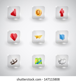 Website Internet vector Icons ,Transparent Glass Button. Set #5