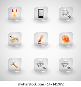 Website Internet vector Icons ,Transparent Glass Button. Set #8