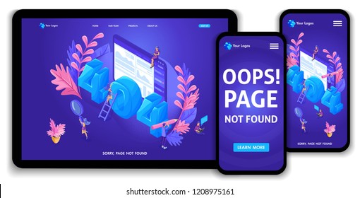 Website Isometric Landing page template of 404 error Concept. Modern design of web page design for website and mobile website. Easy to edit and customize, adaptiive ui ux.