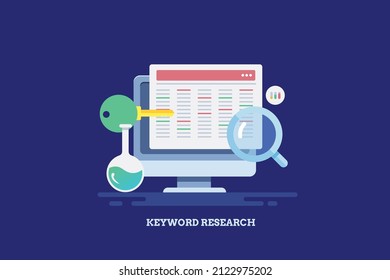 Website keyword research, Keyword SEO tool, Competitor Keyword analysis - vector illustration with icons