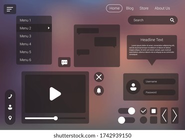 Website Kit with transparent effect for user interface. Elegant user interface template