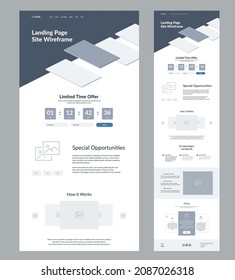 Website landing design template. One page site wireframe.