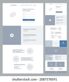 Website landing design template. One page site wireframe.