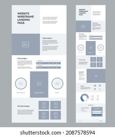 Website landing design template. One page site wireframe.