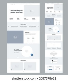 Website landing design template. One page site wireframe.