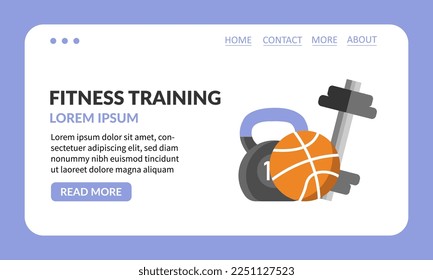 website landing on the topic of sports and sports equipment.vector flat graphics